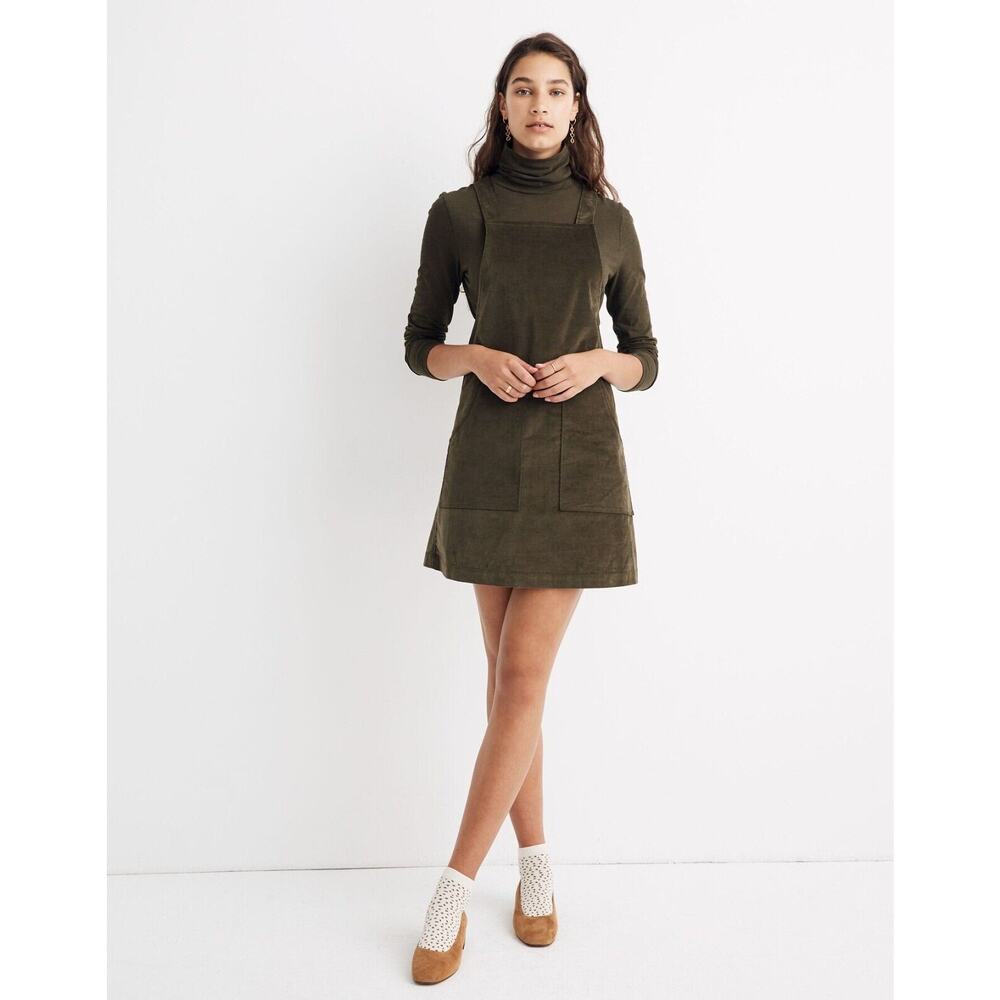 Madewell Women's Dried Olive Velvet Stretch Sleeveless Skirt‎ Jumper Size Medium